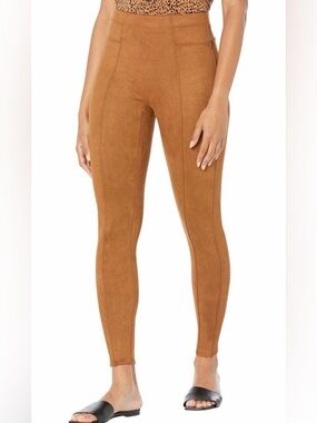 SPANX Suede-Look High-Waist Leggings in Camel